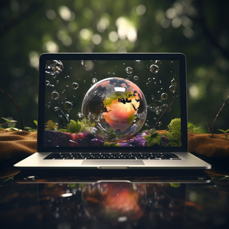 a laptop with a picture of a planet on the screen.の素材