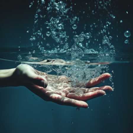 a hand under water with bubbles.の素材
