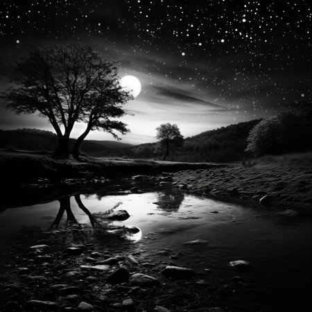 a moon over a river.の素材
