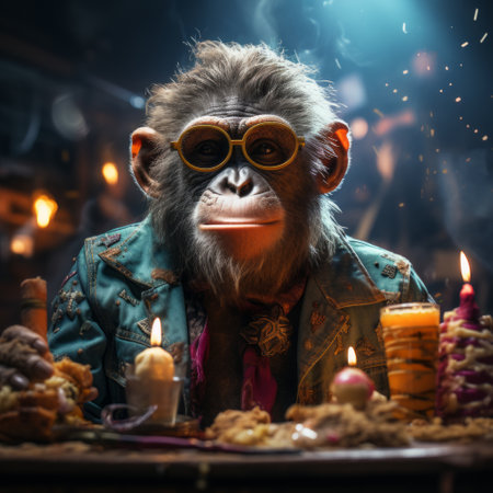 a monkey wearing glasses and a jacket.の素材