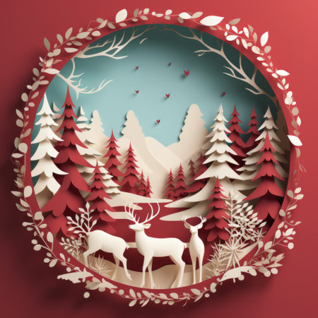 a paper cut out of a deer in a forest.の素材