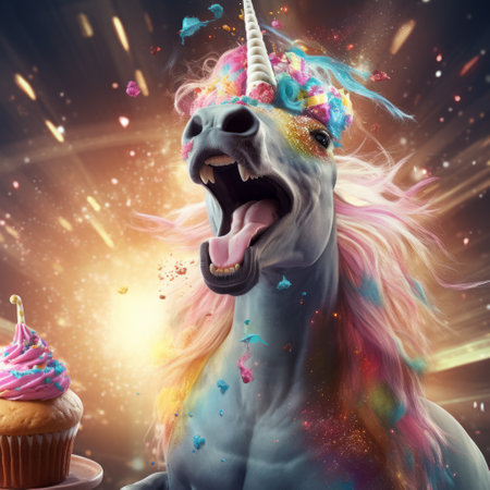 a unicorn with a cupcake.の素材