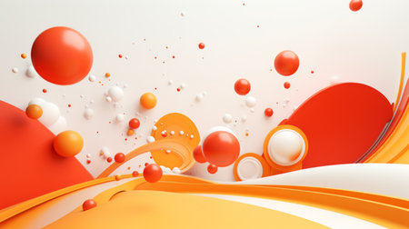 a landing page design with a dotted orange pattern on a white background with 3d objects, colorful curves, shades of orange.の素材