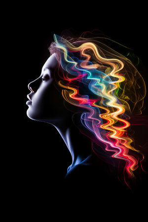 a woman with colorful hair.の素材