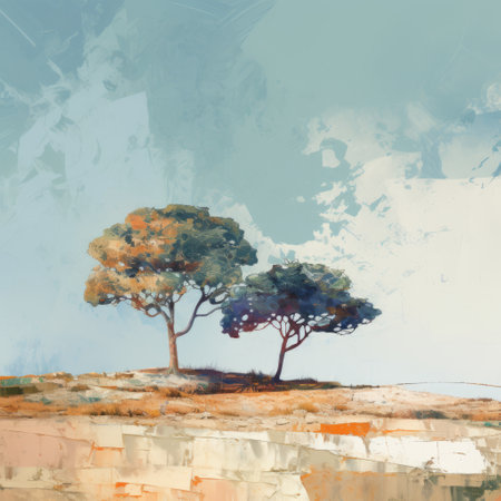 two trees on a hill.の素材