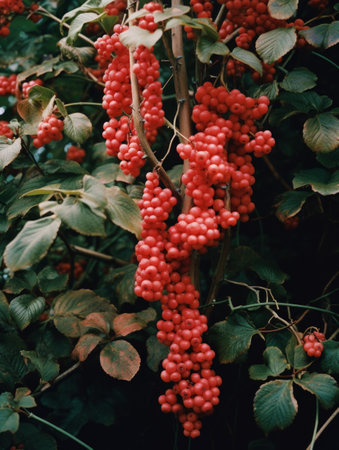 a bunch of red berries on a tree.の素材