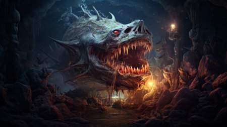 a fish with sharp teeth and sharp teeth in a cave.の素材