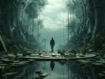 a man walking in a tunnel.の素材