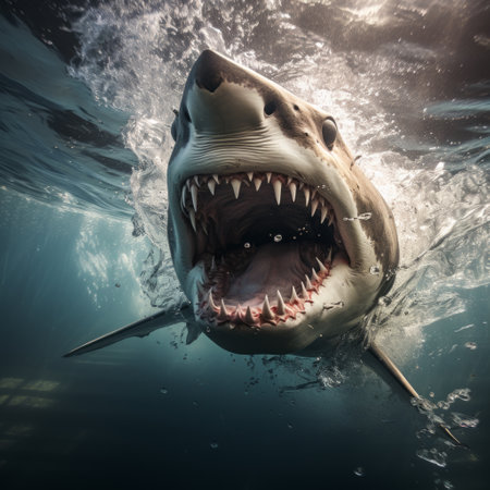 a shark with its mouth open and teeth showing.の素材