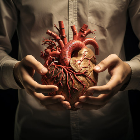 a person holding a model of a heart.の素材