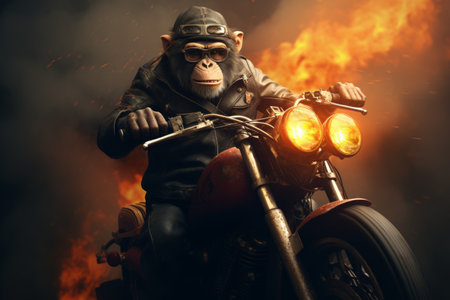 a monkey riding a motorcycle.の素材
