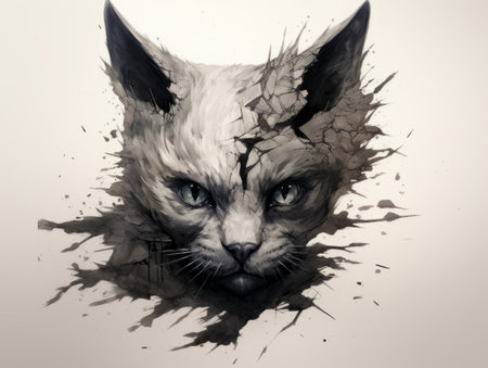 a cat with a broken face.の素材