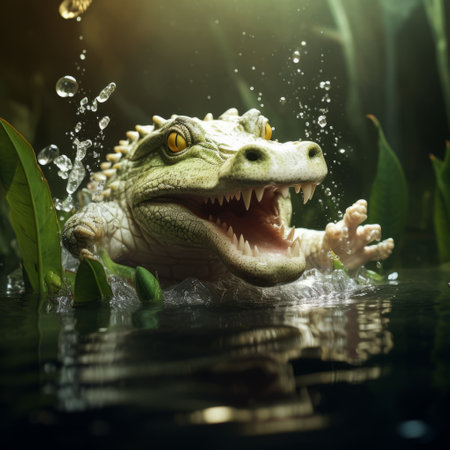 a crocodile in the water.の素材