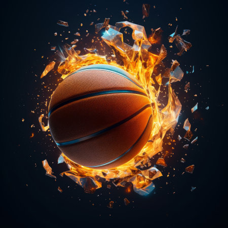 a basketball in flames of glass.の素材