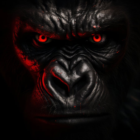 a gorilla with red eyes.の素材