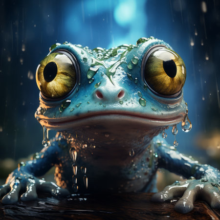 a frog with water drops on its face.の素材