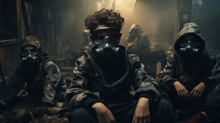 a person wearing a gas mask.の素材