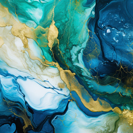 a blue and gold liquid.の素材