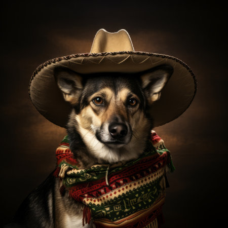 a dog wearing a hat and scarf.の素材