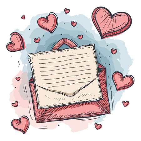 Love Envelope And Letter Paper, Hand drawing vector illustration.のイラスト素材