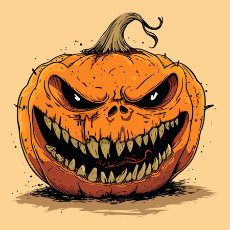 Halloween pumpkin, scary pumpkin. Vector hand drawn illustration.のイラスト素材