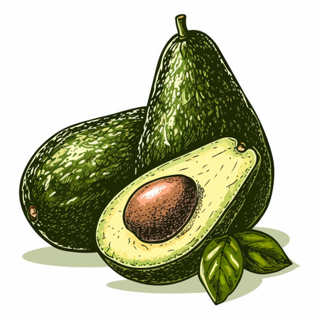 Avocado. Vector hand drawn illustrations. Tropical summer fruit engraved style illustration.のイラスト素材
