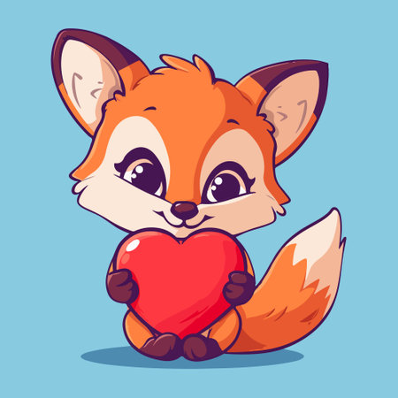 Cute fox holding a big red heart. Animal cartoon concept isolated. Can used for t-shirt, greeting card.のイラスト素材