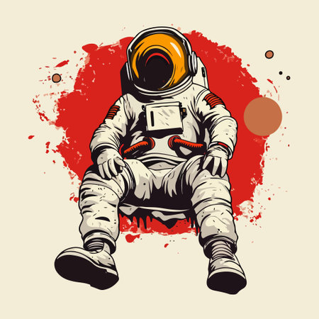 distressed of a cartoon laughing astronaut.のイラスト素材