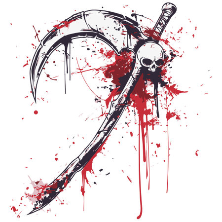 doodle scythe and blood, vector.のイラスト素材