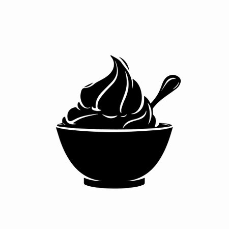Black single gelato bowl icon. Simple modern tasty flavor flat design pictogram, clipart vector illustration.のイラスト素材