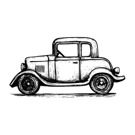 Cute cheerful new year child's vehicle isolated on white background. Black ink hand drawn symbol sketchy in art retro style pen on paper.のイラスト素材