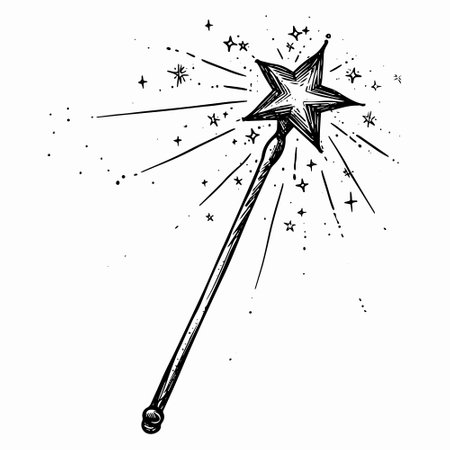 black and white hand drawn cartoon magic wand.のイラスト素材
