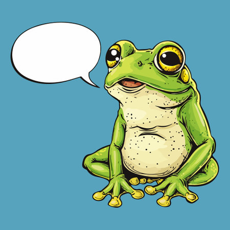 cartoon frog with speech bubble, hand drawn vector.のイラスト素材