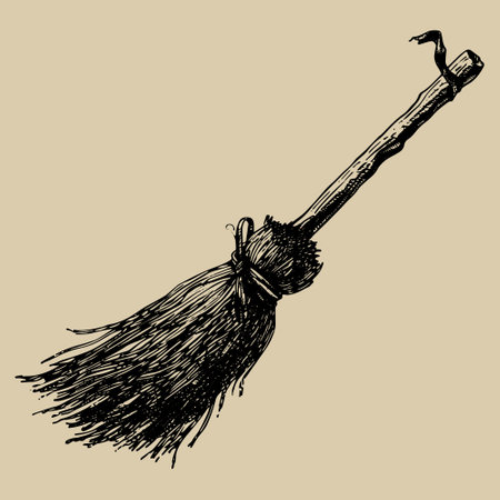 Hand drawn witch broom vector illustration. Halloween, magical broom icon, isolated.のイラスト素材