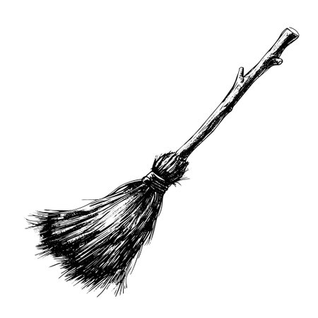 Hand drawn witch broom vector illustration. Halloween, magical broom icon, isolated.のイラスト素材