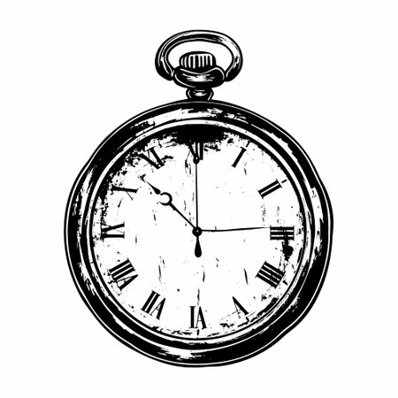 Old vintage style wall watch silhouette. Hand drawn vector illustration isolated on white background.のイラスト素材