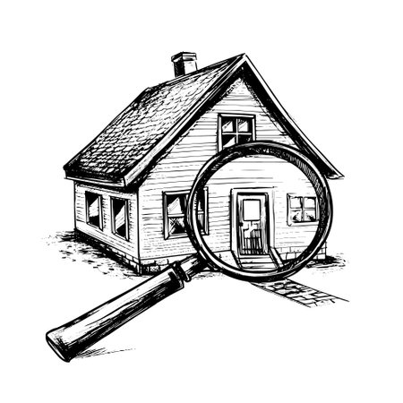 House and magnifying glass sketch icon.のイラスト素材