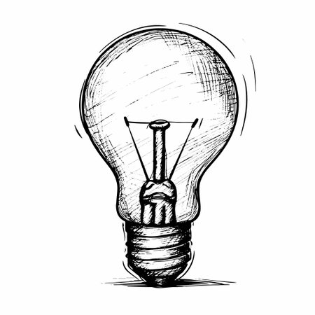 Light bulb vector image, doodle cartoon bulb illustration, hand drawn incandescent lamp.のイラスト素材