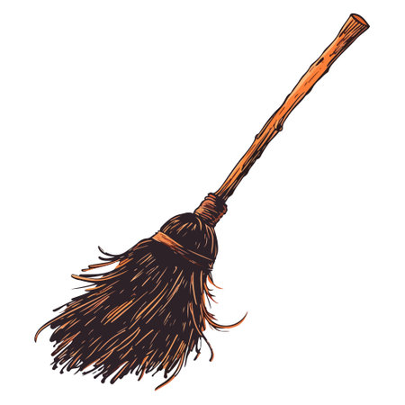 Hand drawn witch broom vector illustration. Halloween, magical broom icon, isolated.のイラスト素材