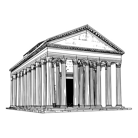 One single line drawing Pantheon landmark. Iconic ancient temple in Rome Italy. Tourism travel postcard home wall decor art poster print concept. Trendy continuous line draw design vector illustration.のイラスト素材