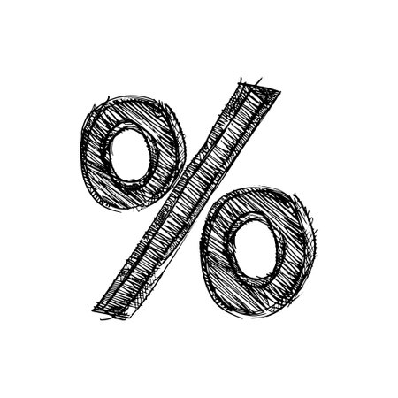 Percentage sign vector drawing isolated on white background. Volumetric figure drawn by hand.のイラスト素材