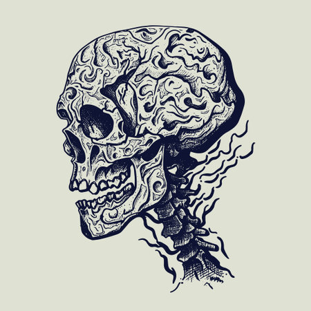 skull doodle, hand drawn.のイラスト素材