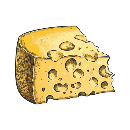 Illustration of a cheese wedge with distinct holes and textureのイラスト素材