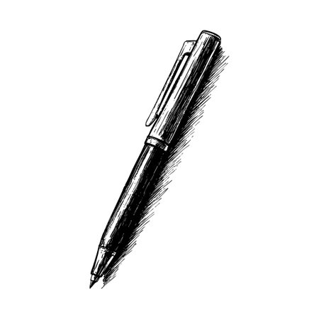 Detailed sketch of a black pen on paperのイラスト素材