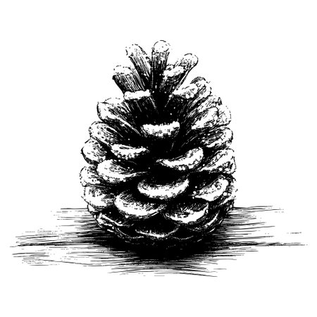 Artistic black and white illustration of a pine coneのイラスト素材
