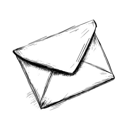 Hand-drawn sketch of a closed envelope in black and whiteのイラスト素材