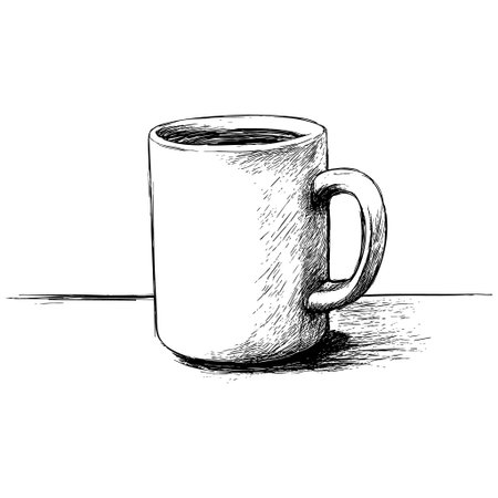 Simple sketch of a coffee mug on a tableのイラスト素材