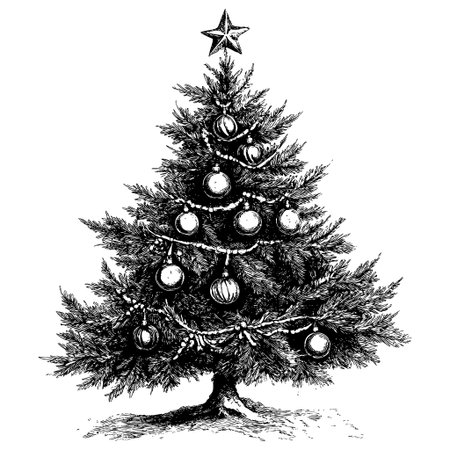 Beautifully detailed vintage christmas tree adorned with ornamentsのイラスト素材