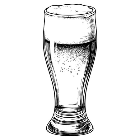 Detailed illustration of a beer glass filled with foamのイラスト素材