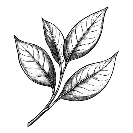 Detailed illustration of a branch with multiple leavesのイラスト素材